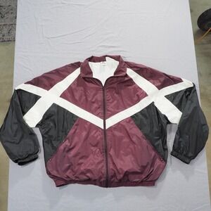 Vintage Track Jacket Mens 6XL Maroon Black Big Tall Windbreaker Full Zip Eastboy